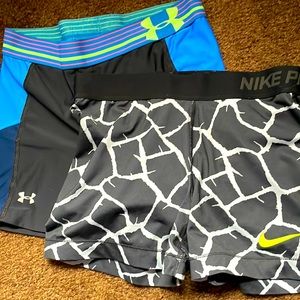 Nike Pro and under armour volleyball/bike shorts.